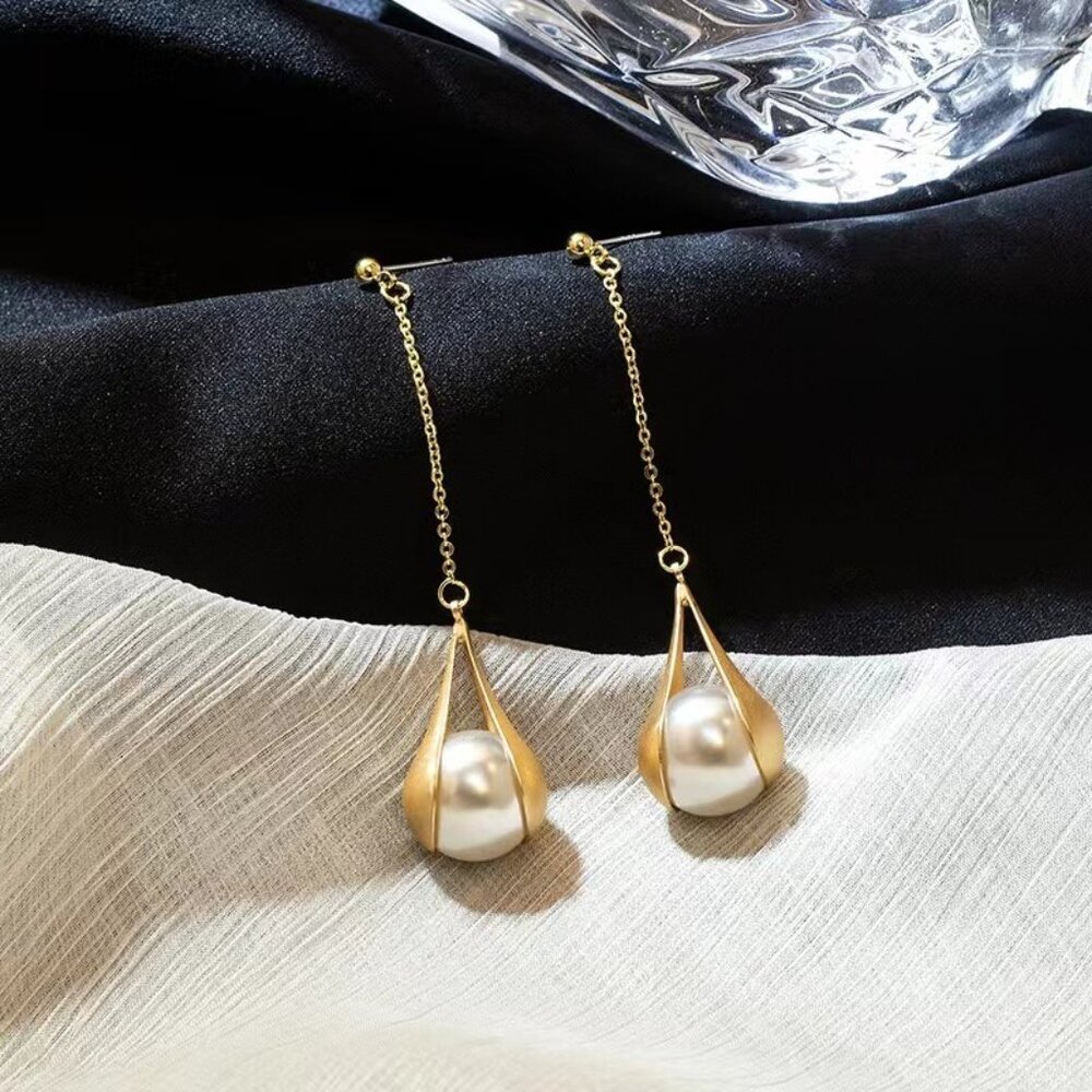1pair Creative Fashion Shiny Exquisite Matte Tassel Drop Earrings